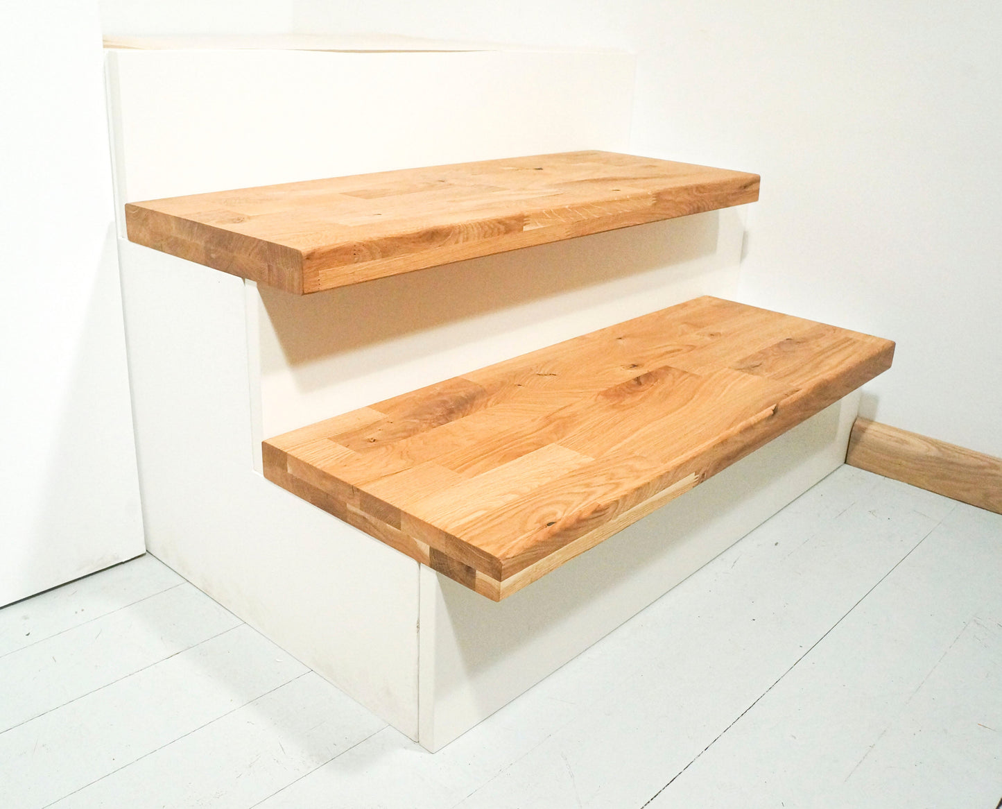 Shelf Stair tread Riser Windowsill Oak Rustic, finger jointed lamellas, 40 mm, 2-layer, Hard wax oil Natural (colourless)