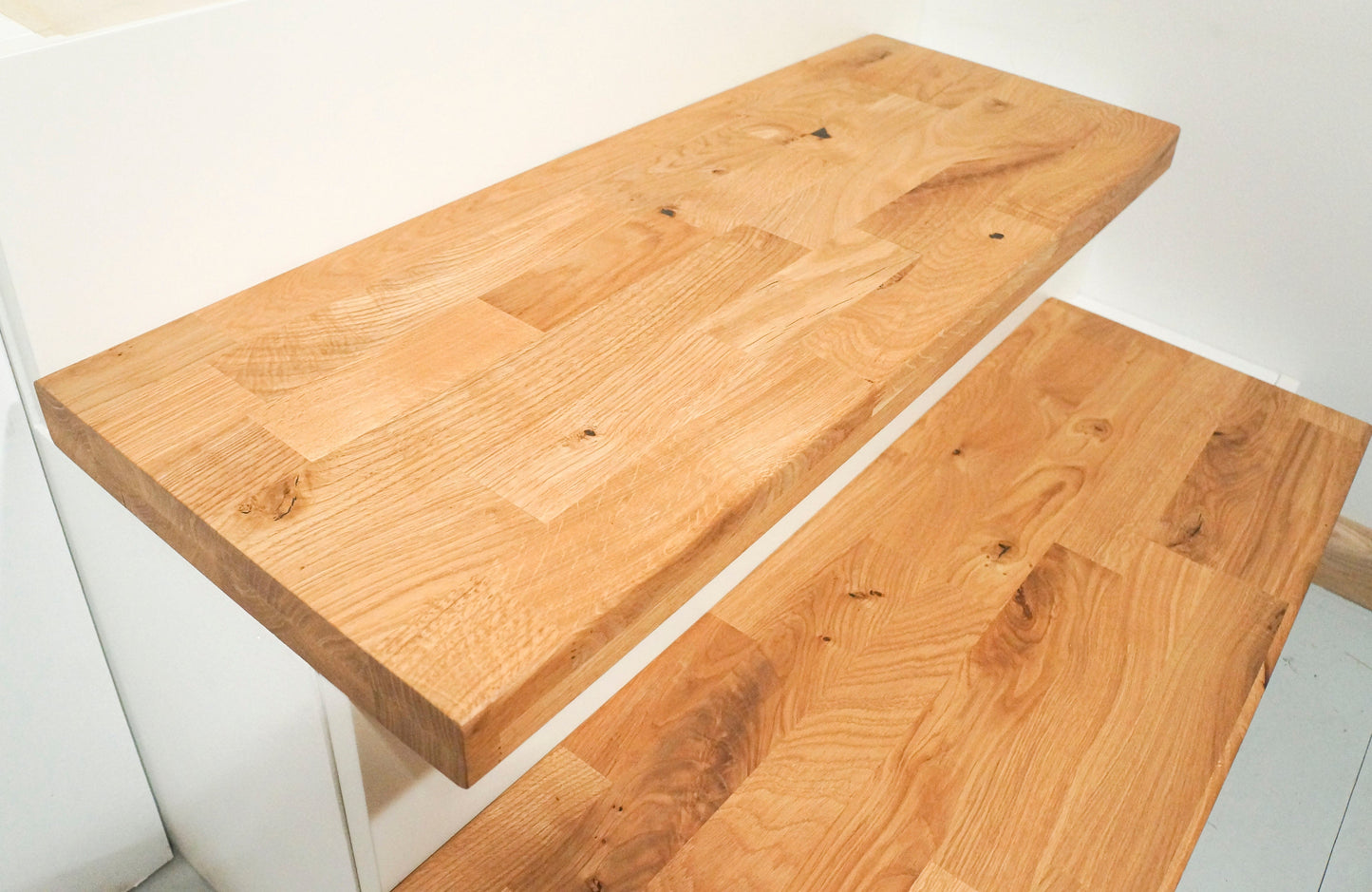 Shelf Stair tread Riser Windowsill Oak Rustic, finger jointed lamellas, 40 mm, 2-layer, Hard wax oil Natural (colourless)