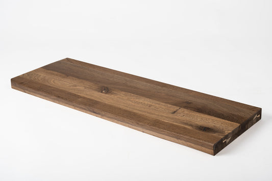 Shelf Stair tread Risers Windowsill Smoked Oak Rustic, full stave lamellas, 40 mm, 2-layer, Hard wax oil Natural white