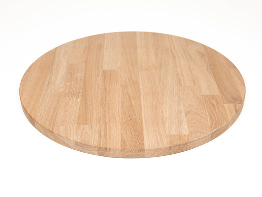 Okrągły blat roboczy z drewna dębowego A/B, lamele mikrowczep, 40 mm, bez wykończenia