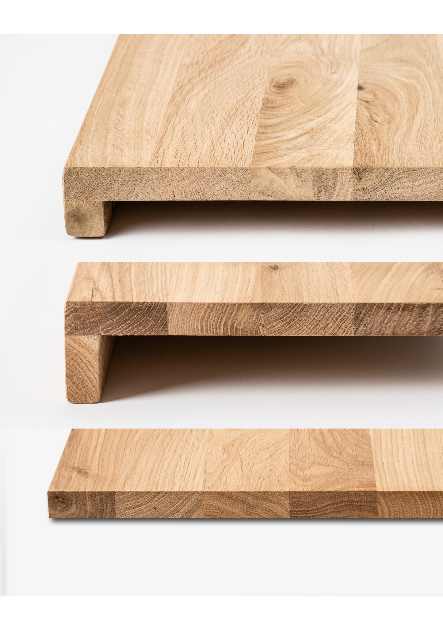 Stair tread Windowsill with overhang Oak Rustic, full stave lamellas, 20 mm, Chalked white oil