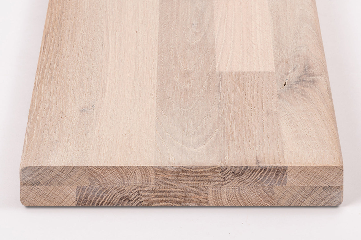 Shelf Stair tread Riser Windowsill Oak Rustic, finger jointed lamellas, 40 mm, 2-layer, Brushed, Chalked white oil