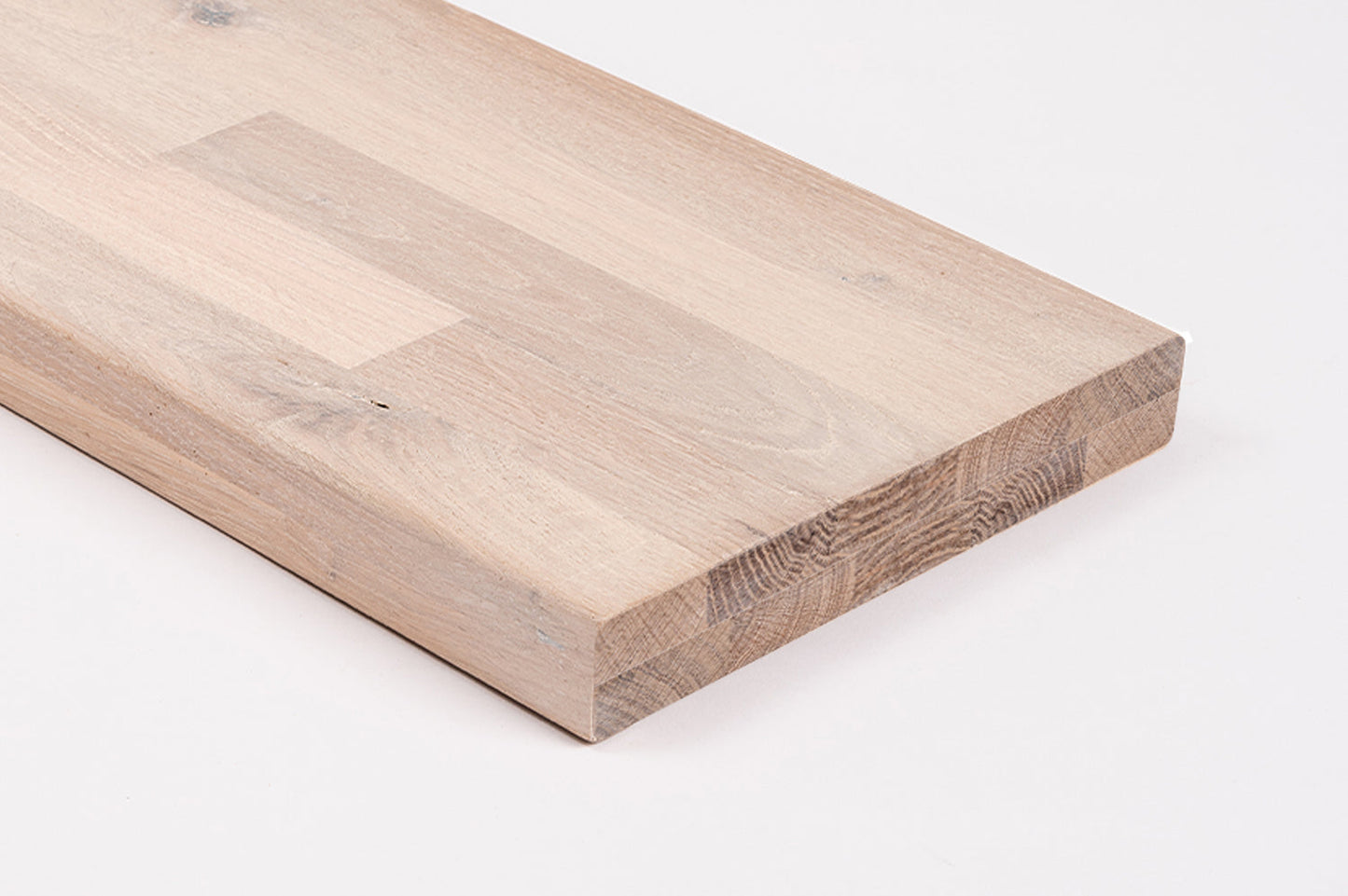 Shelf Stair tread Riser Windowsill Oak Rustic, finger jointed lamellas, 40 mm, 2-layer, Brushed, Chalked white oil