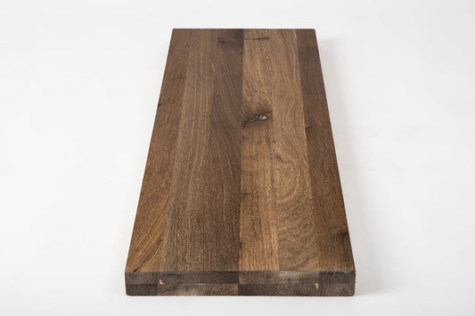 Shelf Stair tread Risers Windowsill Smoked Oak Rustic, full stave lamellas, 40 mm, 2-layer, Hard wax oil Natural white