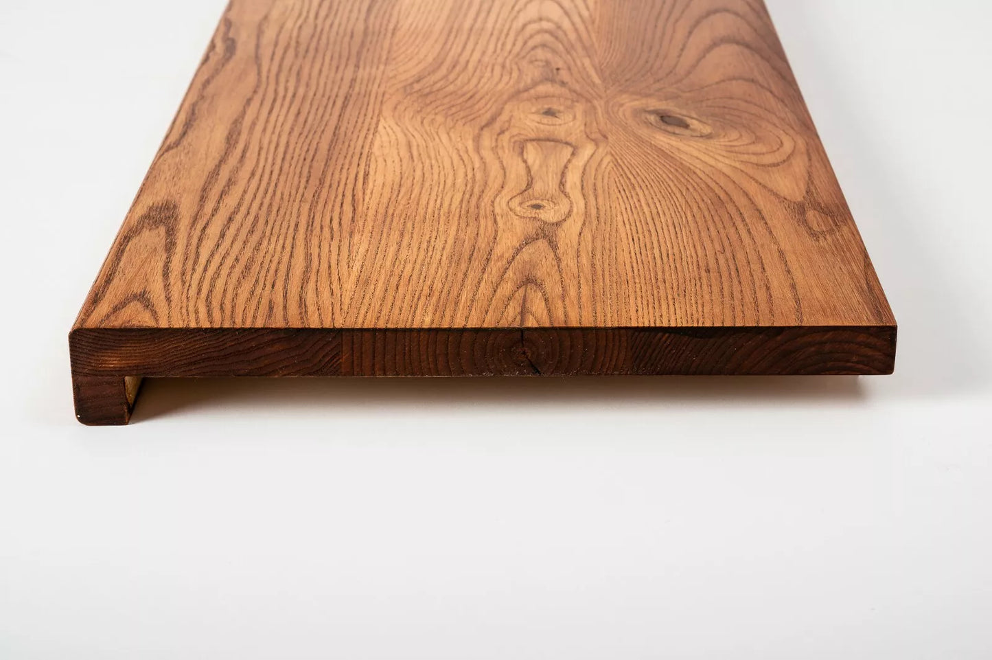 Stair tread Windowsill with overhang Ash Rustic, full stave lamellas, 20 mm, Cherry oil