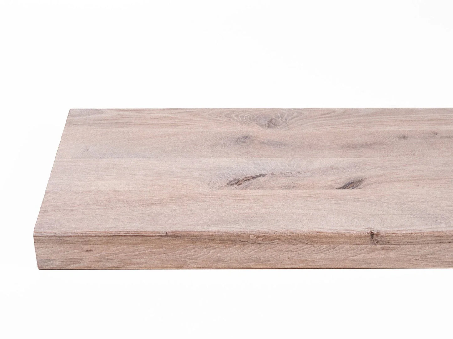 Shelf Stair tread Risers Windowsill Oak Rustic, full stave lamellas, 52 mm, 3-layer, Chalked white oil