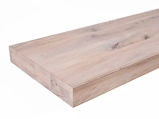 Shelf Stair tread Risers Windowsill Oak Rustic, full stave lamellas, 52 mm, 3-layer, Chalked white oil