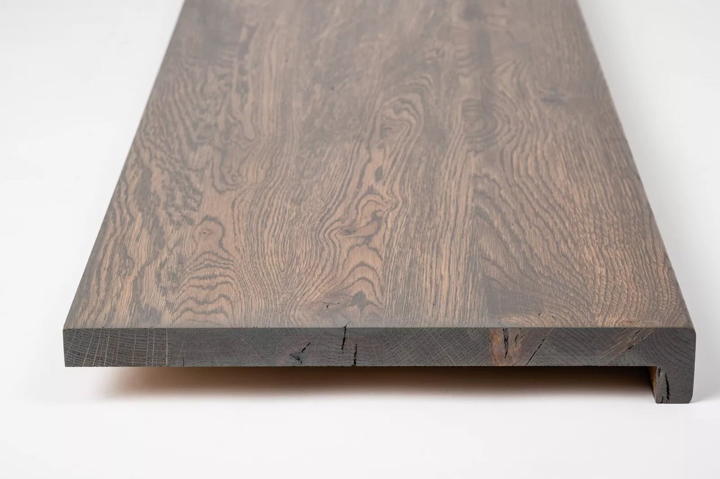 Stair tread Windowsill with overhang Oak Rustic, full stave lamellas, 26 mm, Graphite oil