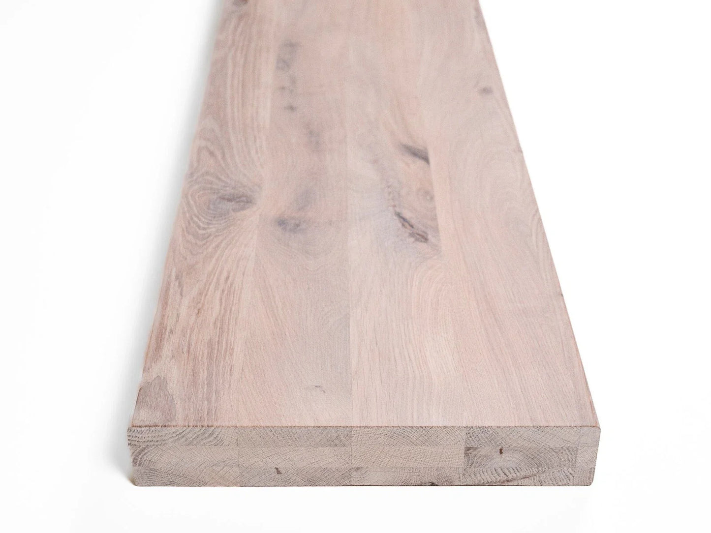 Shelf Stair tread Risers Windowsill Oak Rustic, full stave lamellas, 52 mm, 3-layer, Chalked white oil