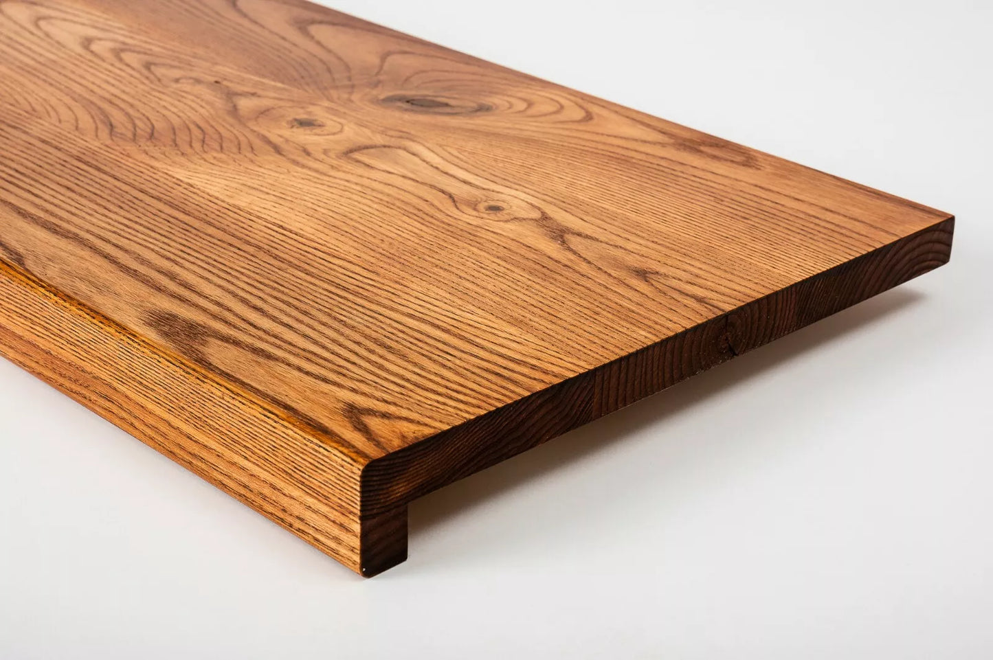 Stair tread Windowsill with overhang Ash Rustic, full stave lamellas, 20 mm, Cherry oil