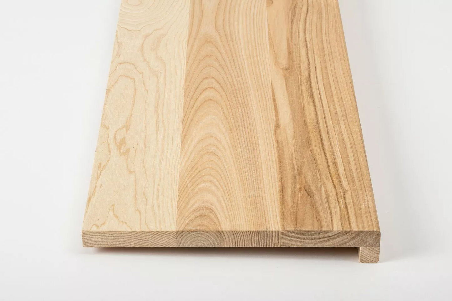 Stair tread Windowsill with overhang Ash Rustic, full stave lamellas, 20 mm, Hard wax oil nature white