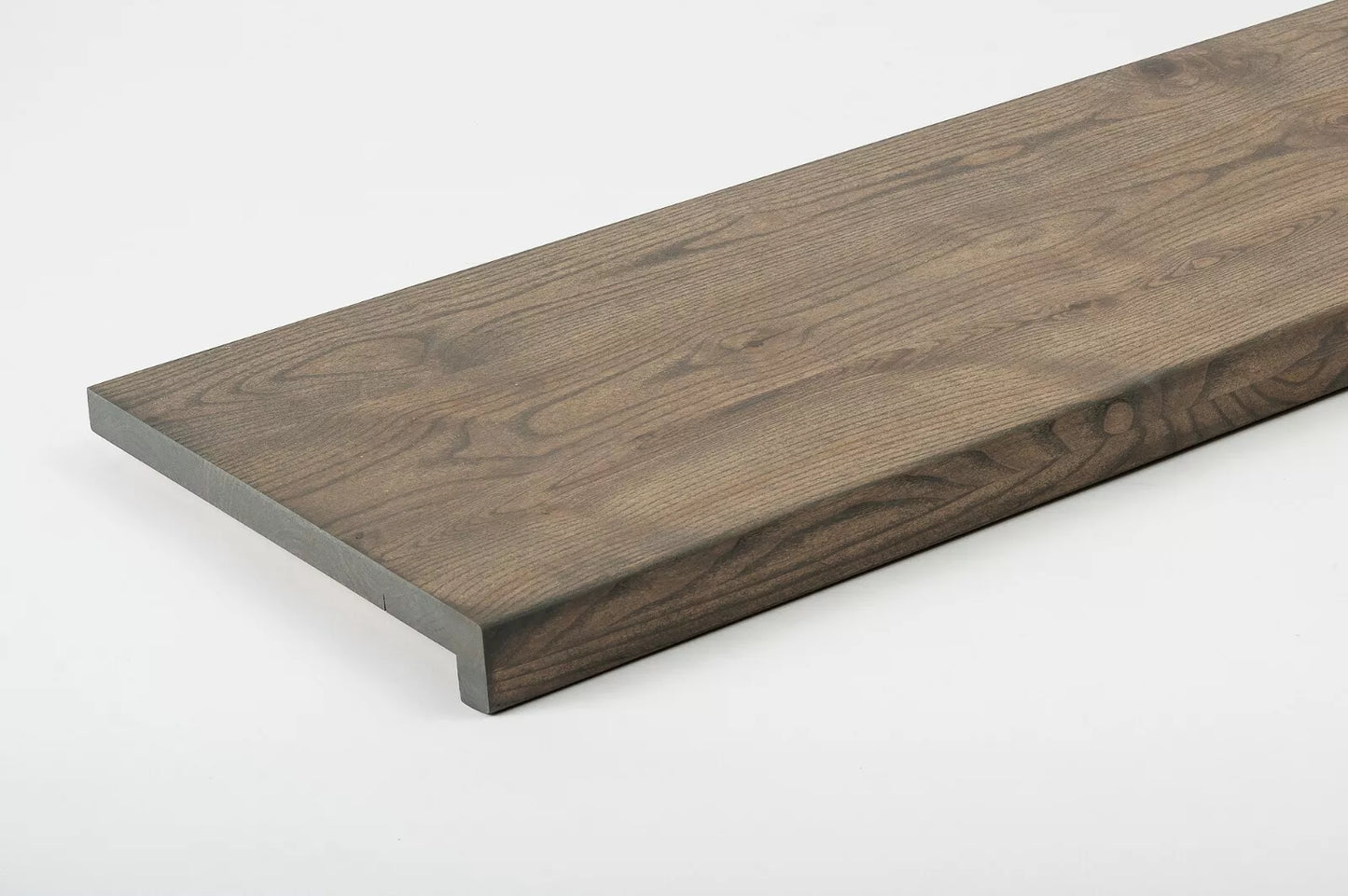 Stair tread Windowsill with overhang Ash Rustic, full stave lamellas, 20 mm, Graphite oil