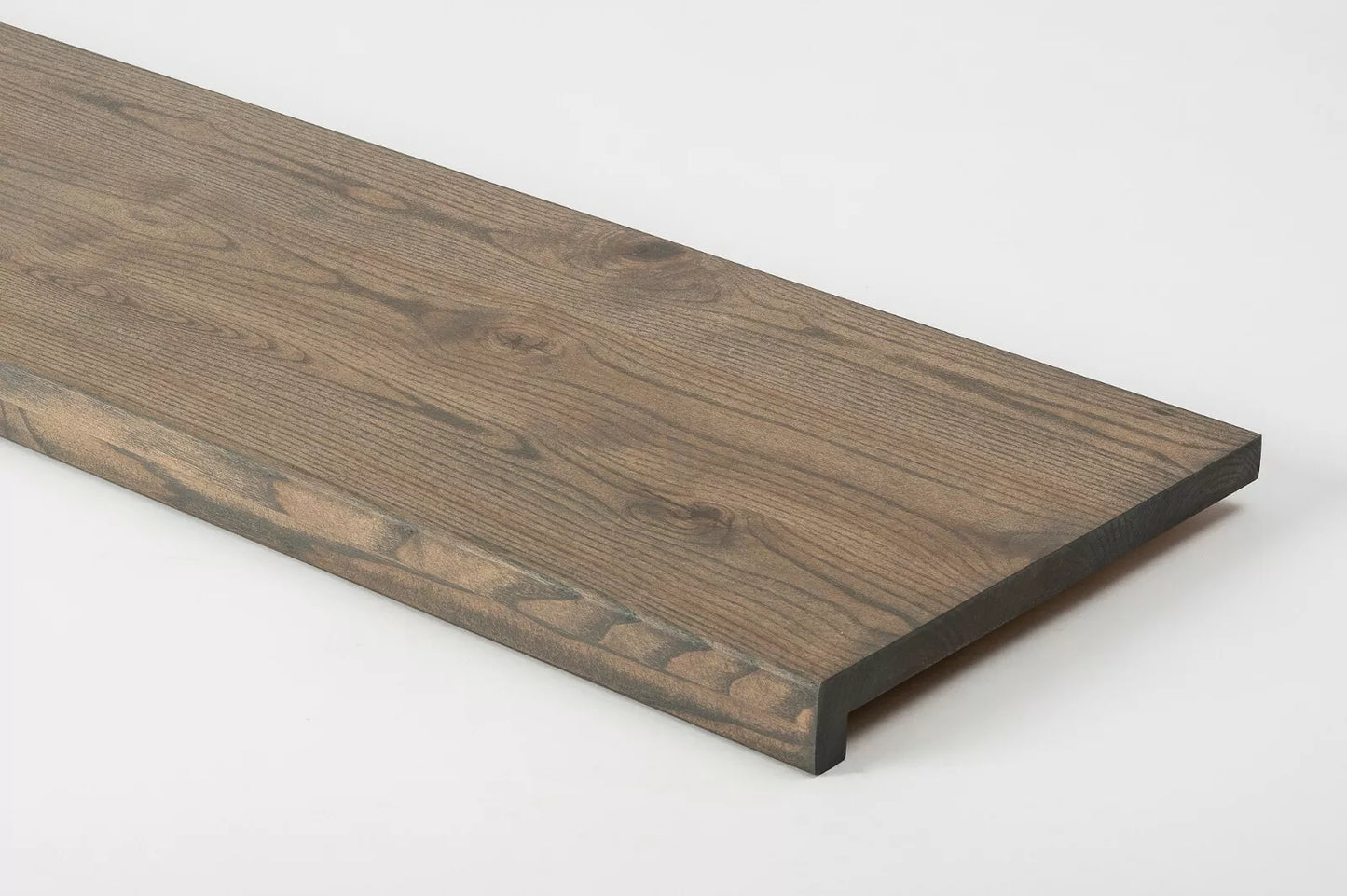 Stair tread Windowsill with overhang Ash Rustic, full stave lamellas, 20 mm, Graphite oil