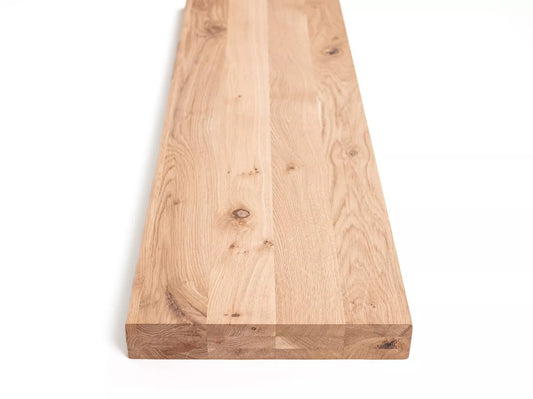 Shelf Stair tread Risers Windowsill Oak Rustic, full stave lamellas, 52 mm, 3-layer, Hard wax oil Natural white