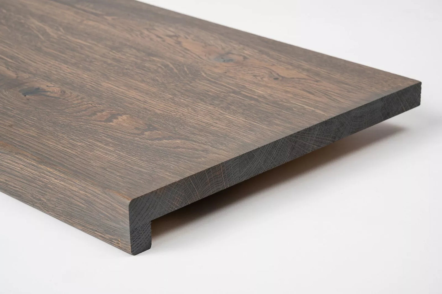 Stair tread Windowsill with overhang Oak Rustic, full stave lamellas, 16 mm, Graphite oil