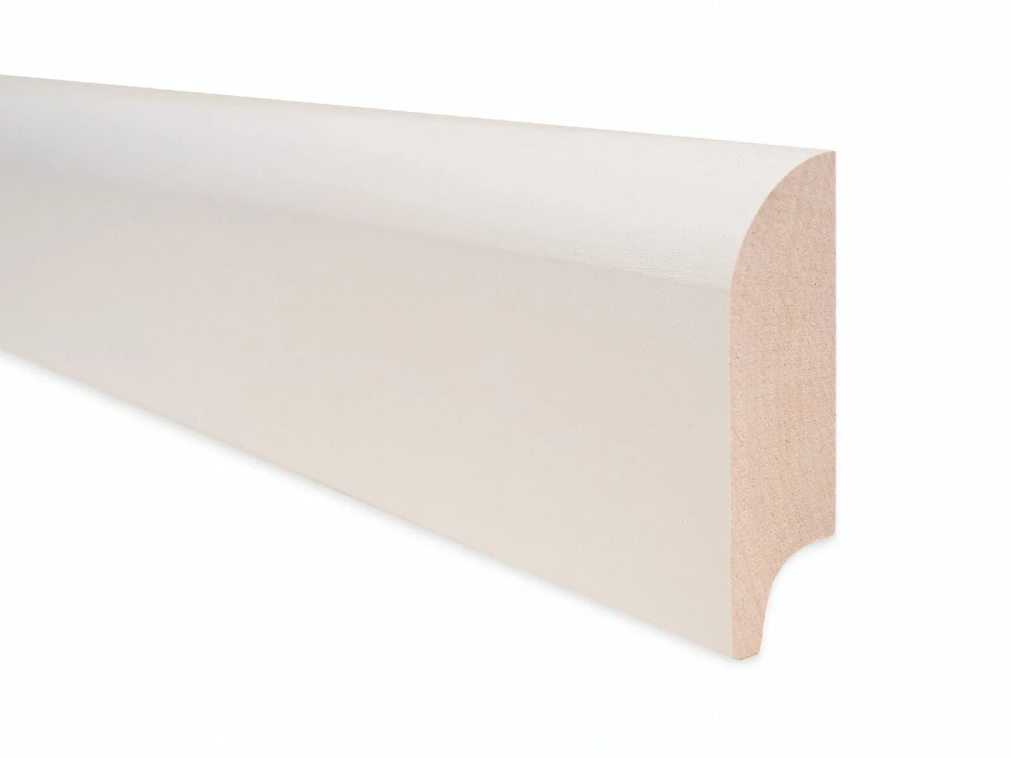 Listwa przypodłogowa z litego drewna Brzoza Rustykalna 20×70 mm, lakierowanie białe, z zaokrągleniem R=20 mm (długość 1,5–2,5 m)