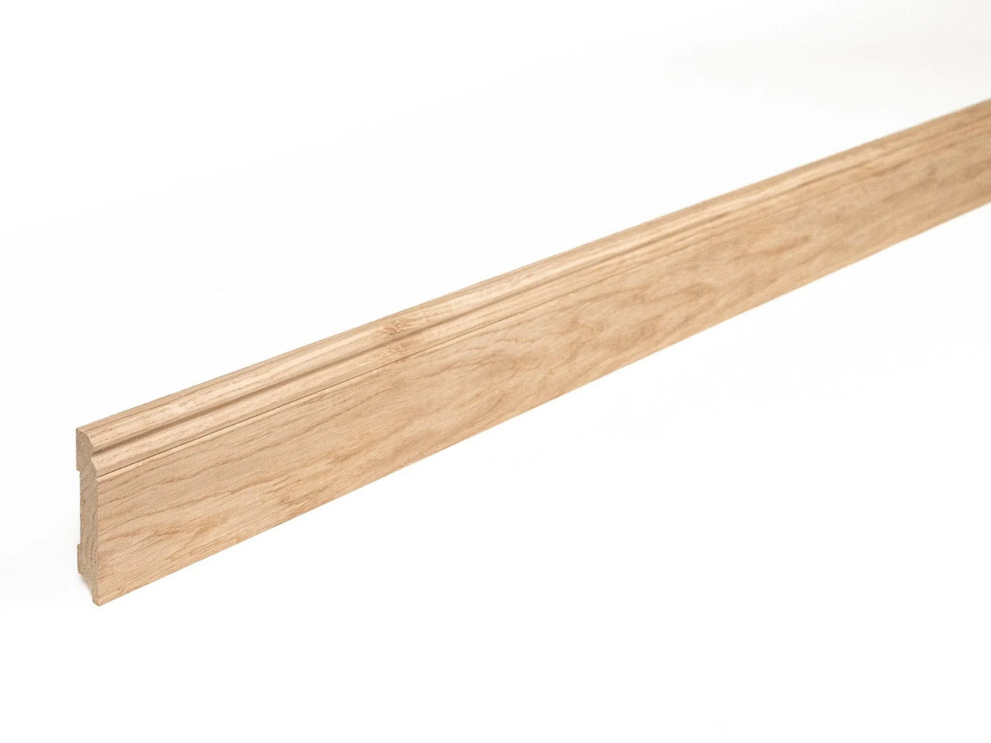 Listwa przypodłogowa z litego dębu w klasie A/B, 20×110 mm, długość 1,5–2,5 m, w wykończeniu surowym (bez powłok), profil Hamburg
