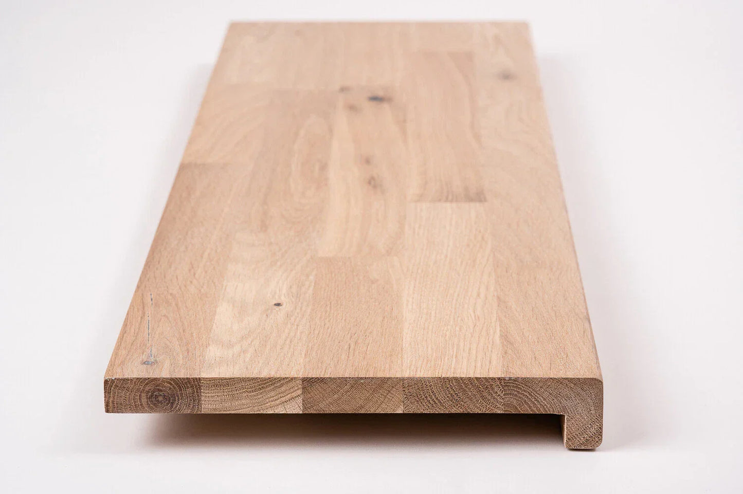 Stair tread Windowsill with overhang Oak Rustic, finger jointed lamellas, 26 mm, White oil