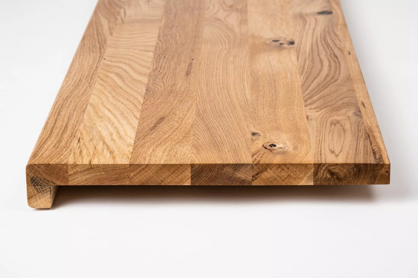 Schodový nášlap Okenní parapet s přesahem Dub Rustic, lamely z plných lamel, 16 mm, Tvrdý voskový olej přírodní (bezbarvý)