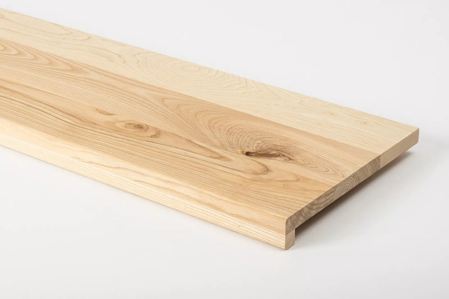 Stair tread Windowsill with overhang Ash Rustic, full stave lamellas, 20 mm, Hard wax oil nature white