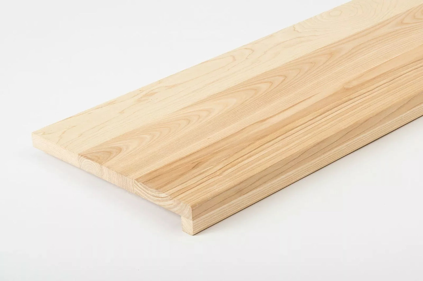 Stair tread Windowsill with overhang Ash Rustic, full stave lamellas, 20 mm, Hard wax oil nature white