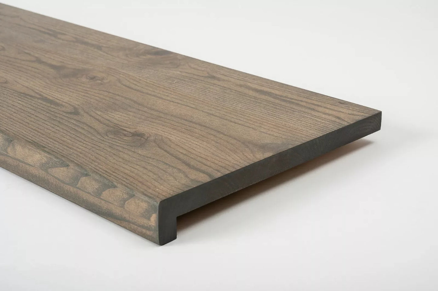 Stair tread Windowsill with overhang Ash Rustic, full stave lamellas, 20 mm, Graphite oil