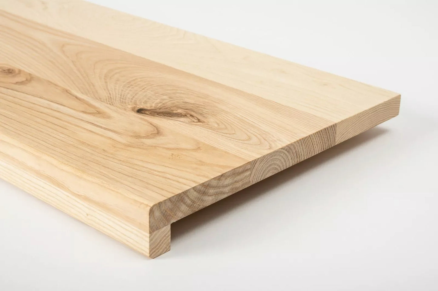 Stair tread Windowsill with overhang Ash Rustic, full stave lamellas, 20 mm, Hard wax oil nature white