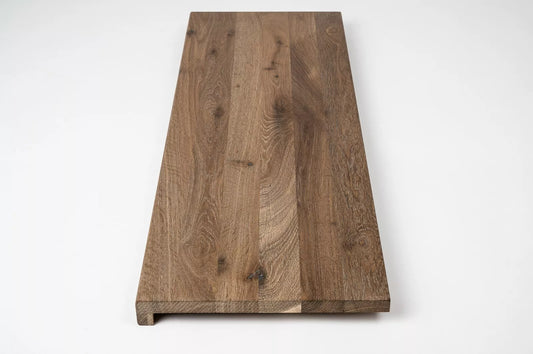 Stair tread Windowsill with overhang Smoked Oak Rustic, full stave lamellas, 26 mm, Hard wax oil Natural white