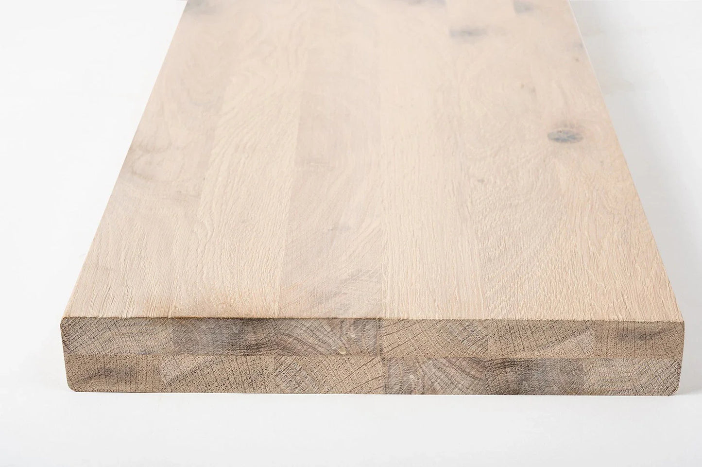 Shelf Stair tread Risers Windowsill Oak Rustic, full stave lamellas, 35 mm, 2-layer, Chalked white oil
