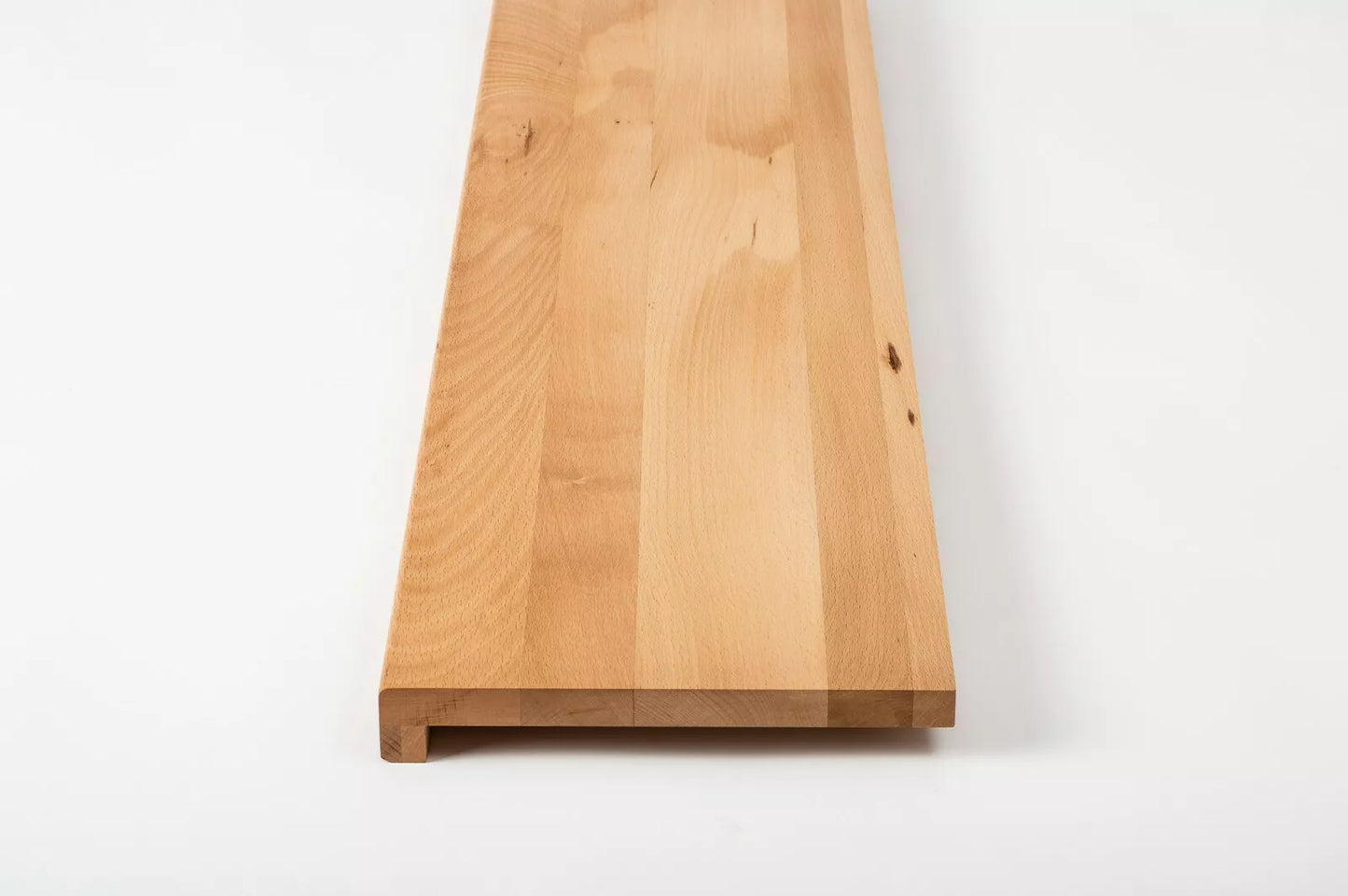 Stair tread Windowsill with overhang Steamed Beech A/B, full stave lamellas, 26 mm, Hard wax oil Natural (colourless)