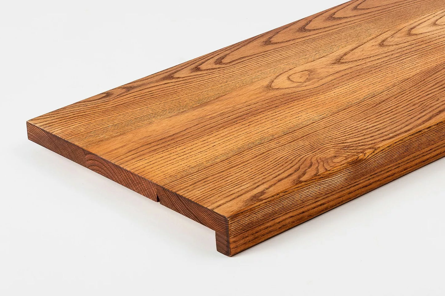 Stair tread Windowsill with overhang Ash Rustic, full stave lamellas, 20 mm, Cherry oil