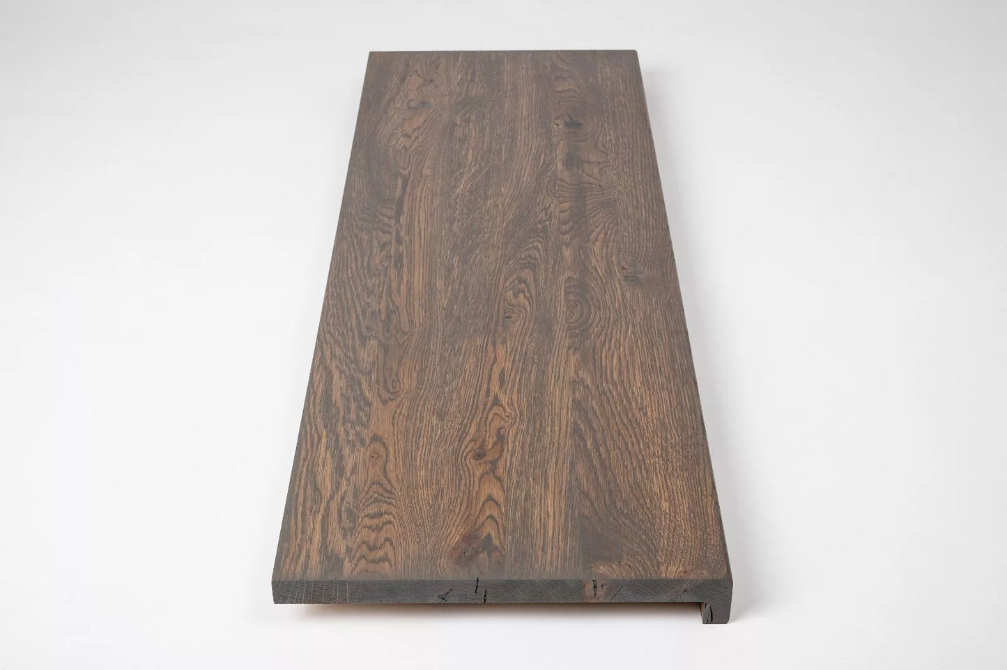 Stair tread Windowsill with overhang Oak Rustic, full stave lamellas, 16 mm, Graphite oil