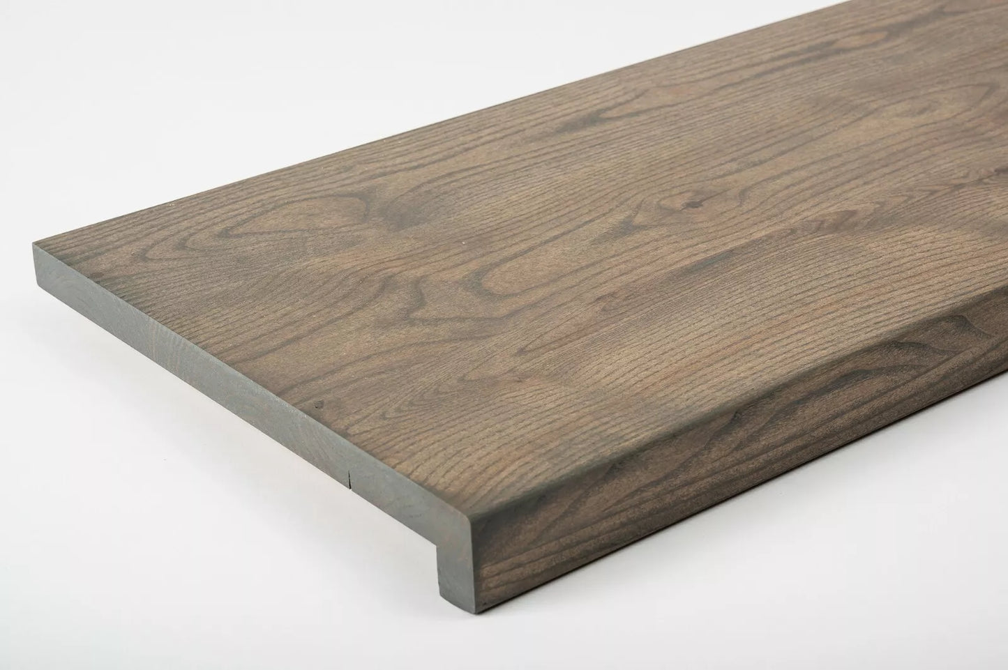 Stair tread Windowsill with overhang Ash Rustic, full stave lamellas, 20 mm, Graphite oil