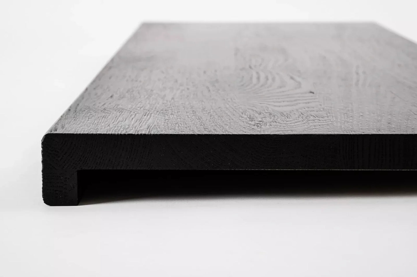 Stair tread Windowsill with overhang Oak A/B, full stave lamellas, 26 mm, Brushed, Graphite black lacquered (RAL9011)