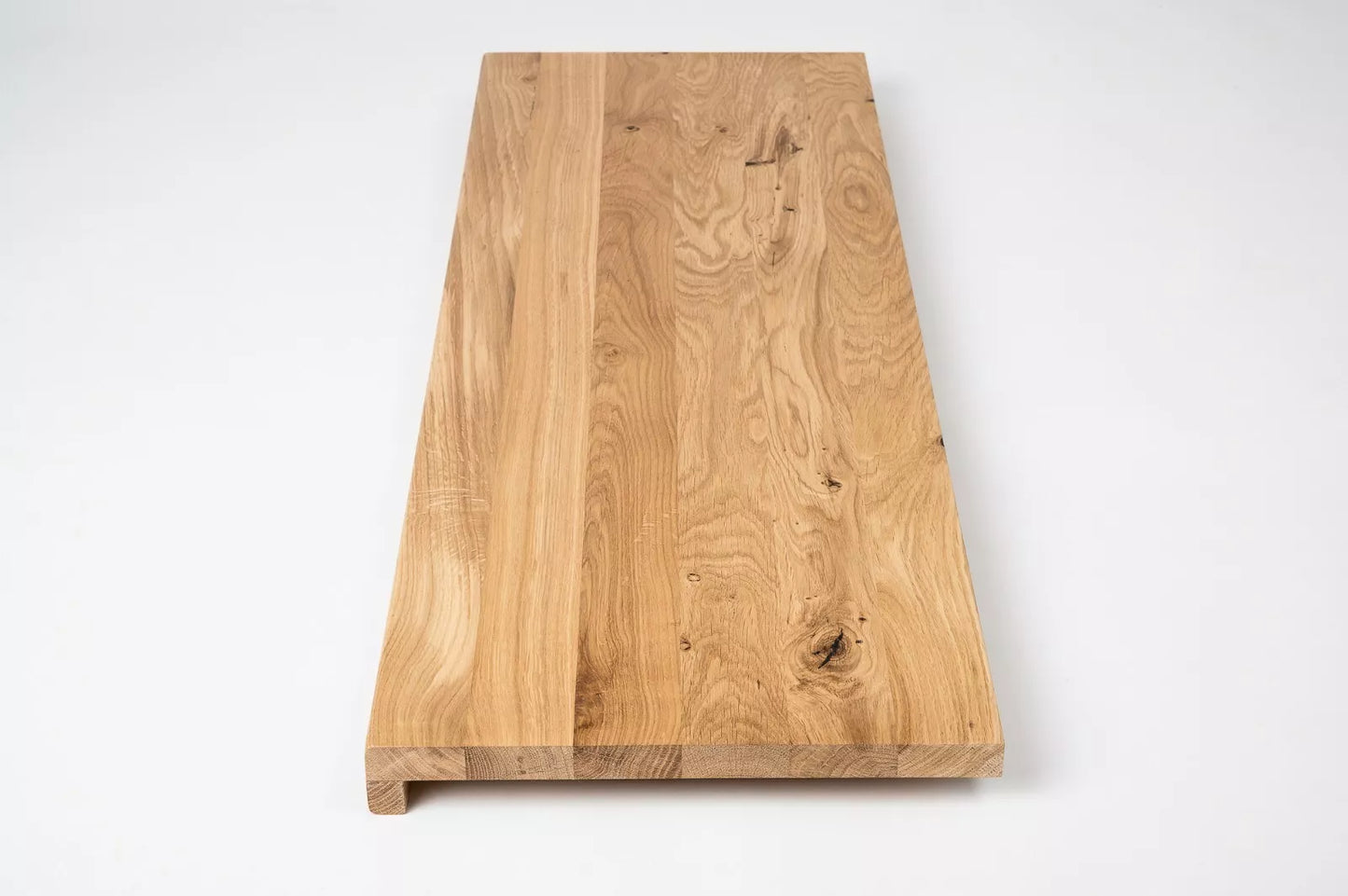 Stair tread Windowsill with overhang Oak Rustic, full stave lamellas, 26 mm, Hard wax oil nature white