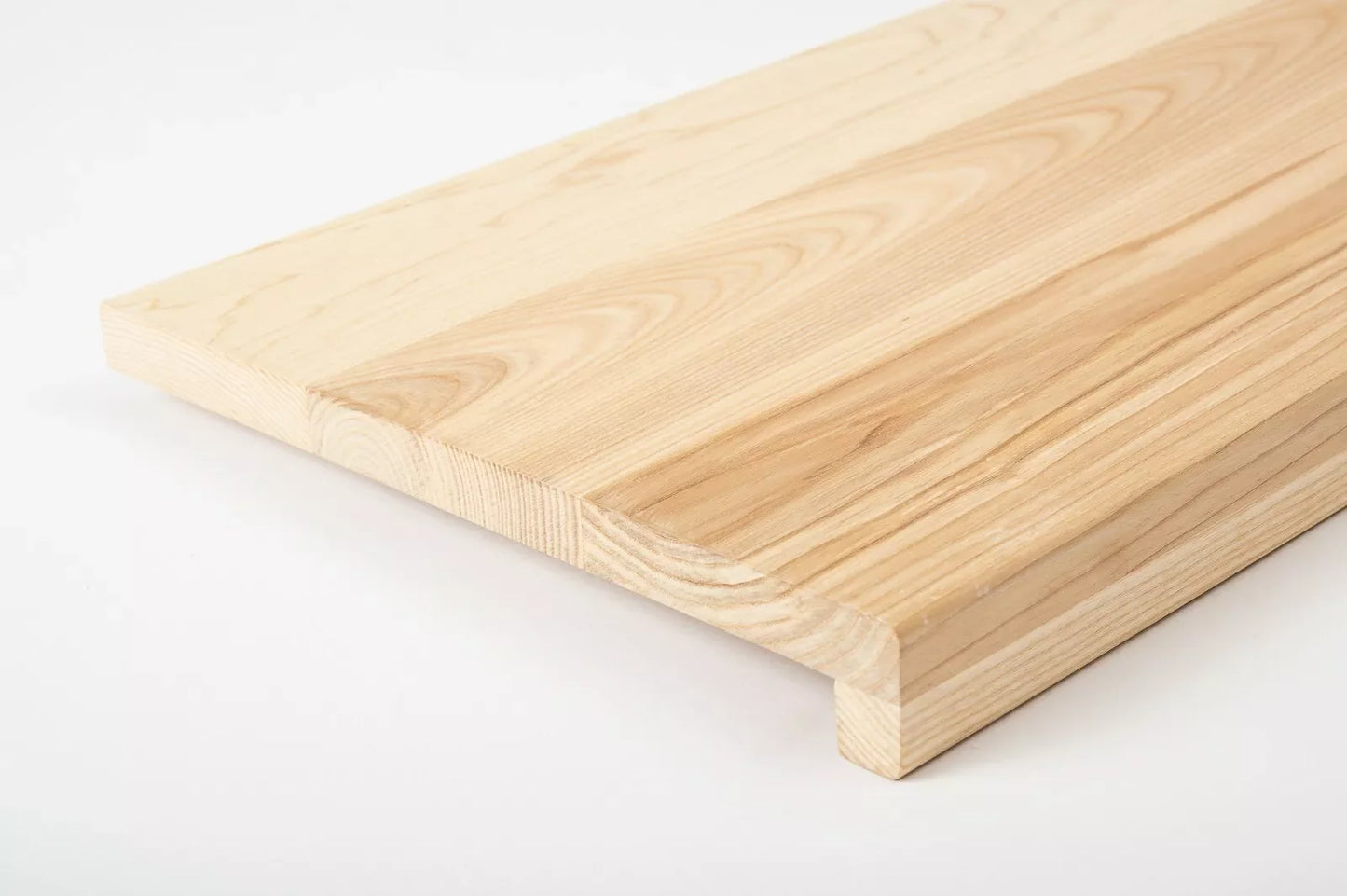 Stair tread Windowsill with overhang Ash Rustic, full stave lamellas, 20 mm, Hard wax oil nature white