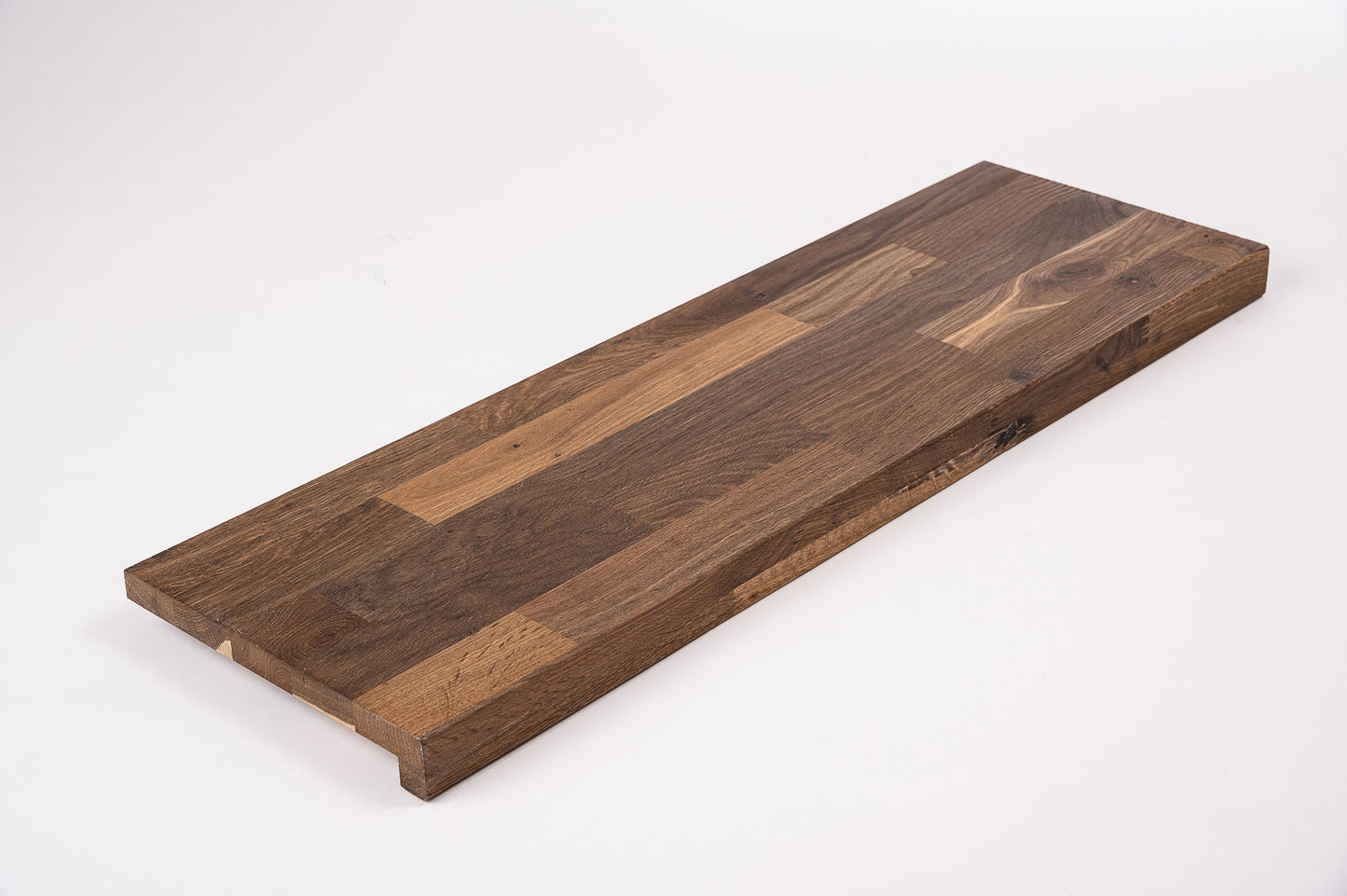 Stair tread Windowsill with overhang Smoked Oak Rustic, finger jointed lamellas, 20 mm, Hard wax oil Natural white