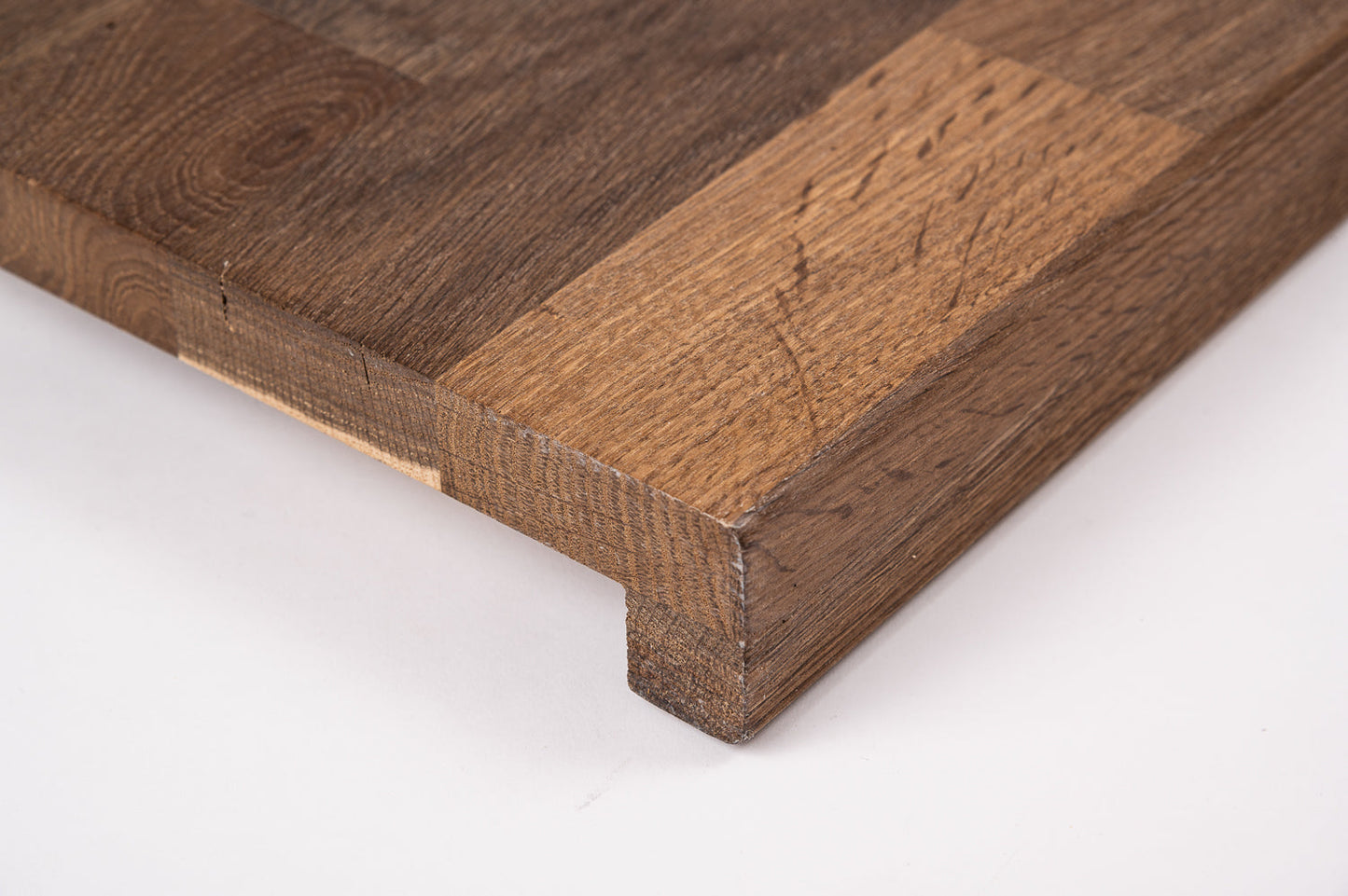 Stair tread Windowsill with overhang Smoked Oak Rustic, finger jointed lamellas, 20 mm, Hard wax oil Natural white