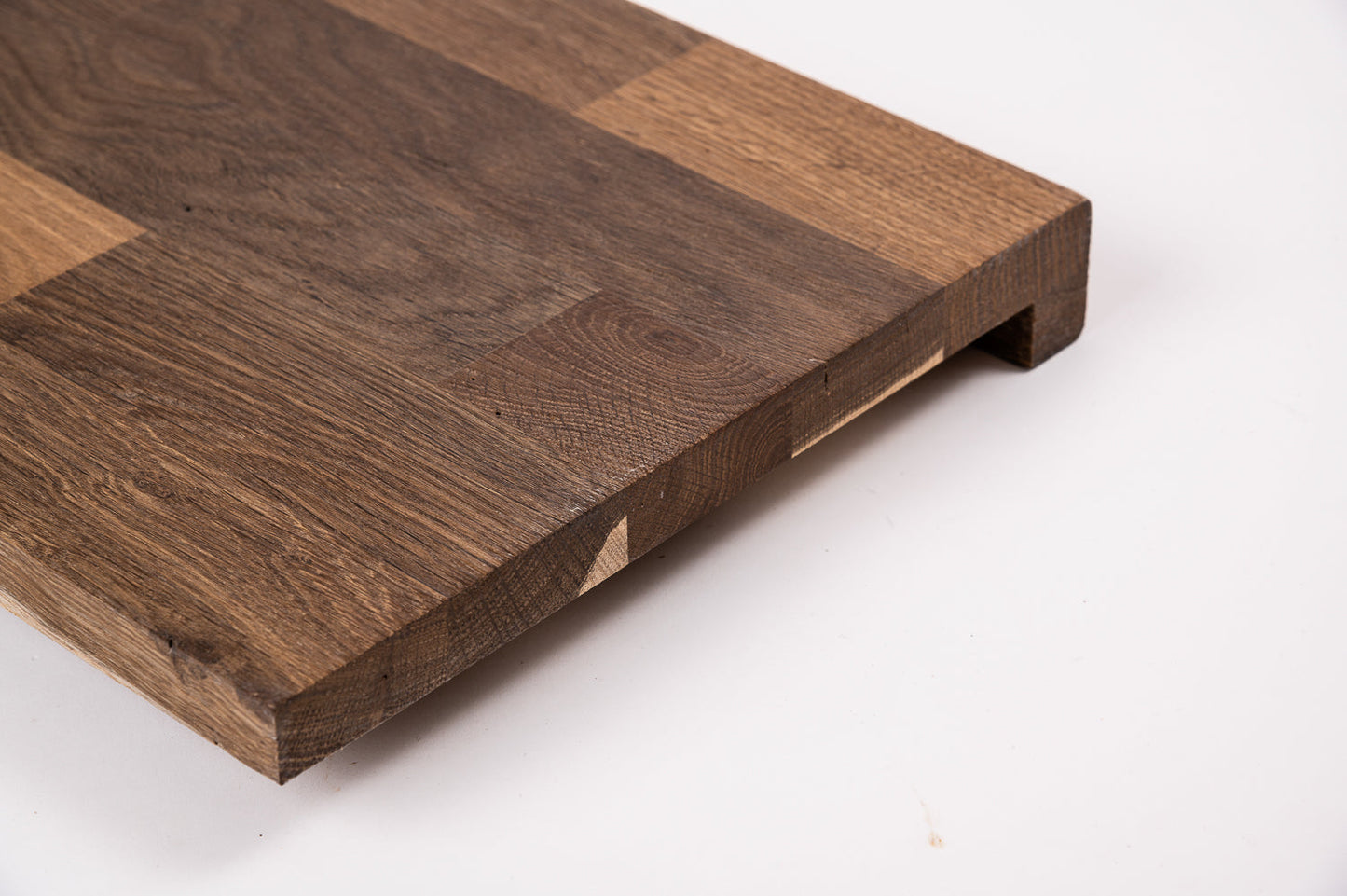 Stair tread Windowsill with overhang Smoked Oak Rustic, finger jointed lamellas, 20 mm, Hard wax oil Natural white