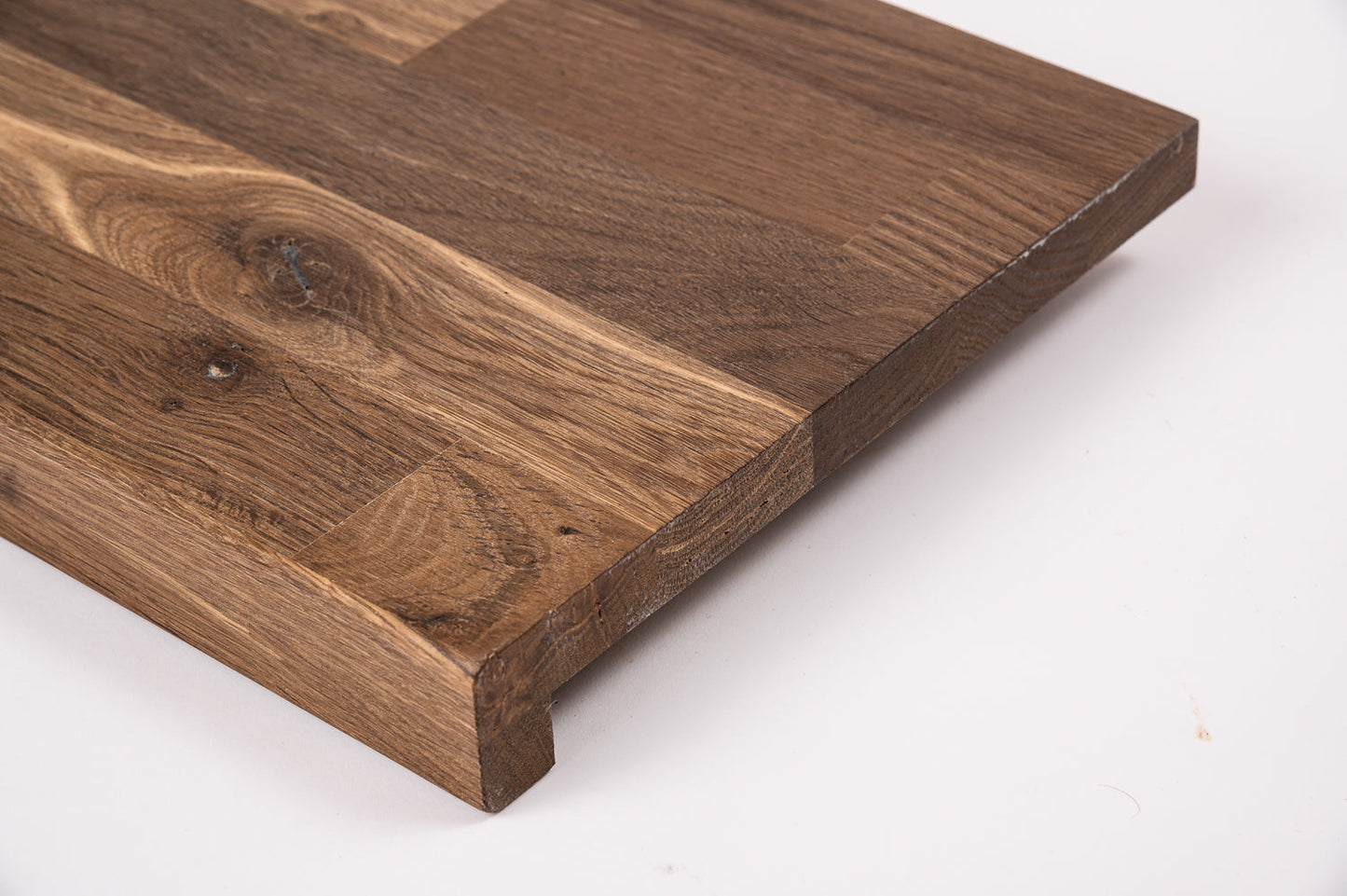 Stair tread Windowsill with overhang Smoked Oak Rustic, finger jointed lamellas, 20 mm, Hard wax oil Natural white