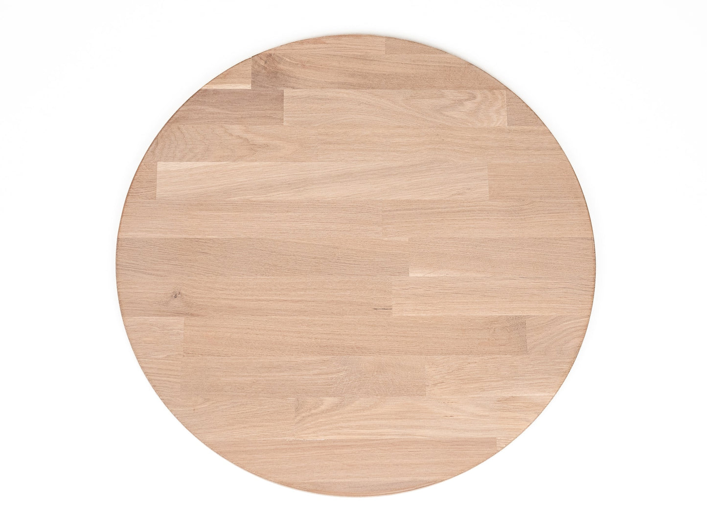 Okrągły blat roboczy z drewna dębowego A/B, lamele mikrowczep, 40 mm, olej biały kredowany