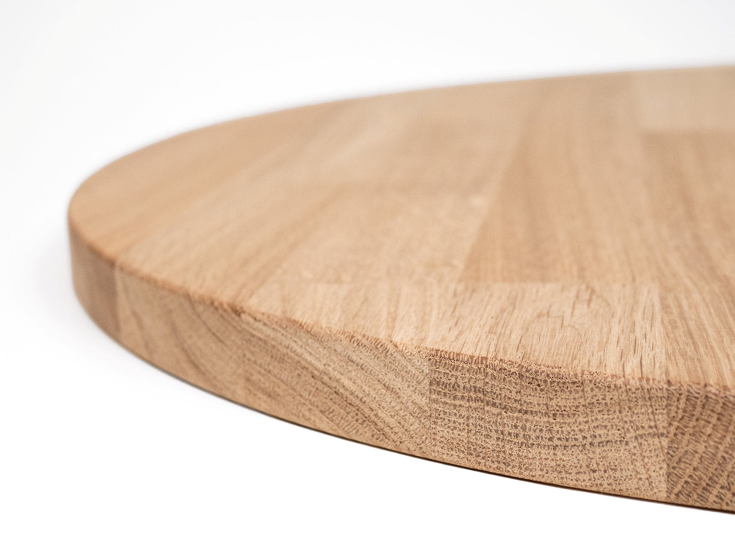 Okrągły blat roboczy z drewna dębowego A/B, lamele mikrowczep, 26 mm, bez wykończenia