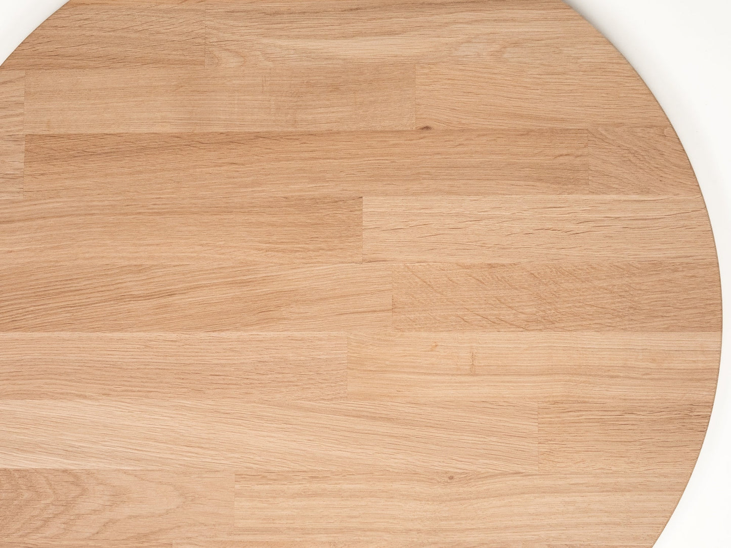 Okrągły blat roboczy z drewna dębowego A/B, lamele mikrowczep, 26 mm, bez wykończenia