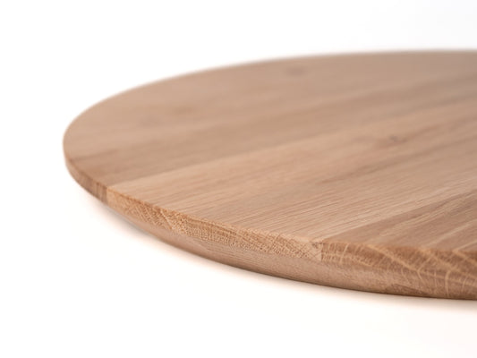 Okrągły blat roboczy z drewna dębowego w stylu rustykalnym,lamele lite, 26  mm, bez wykończenia, krawędź szwajcarska