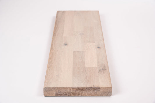 Shelf Stair tread Riser Windowsill Oak Rustic, finger jointed lamellas, 40 mm, 2-layer, Brushed, Chalked white oil