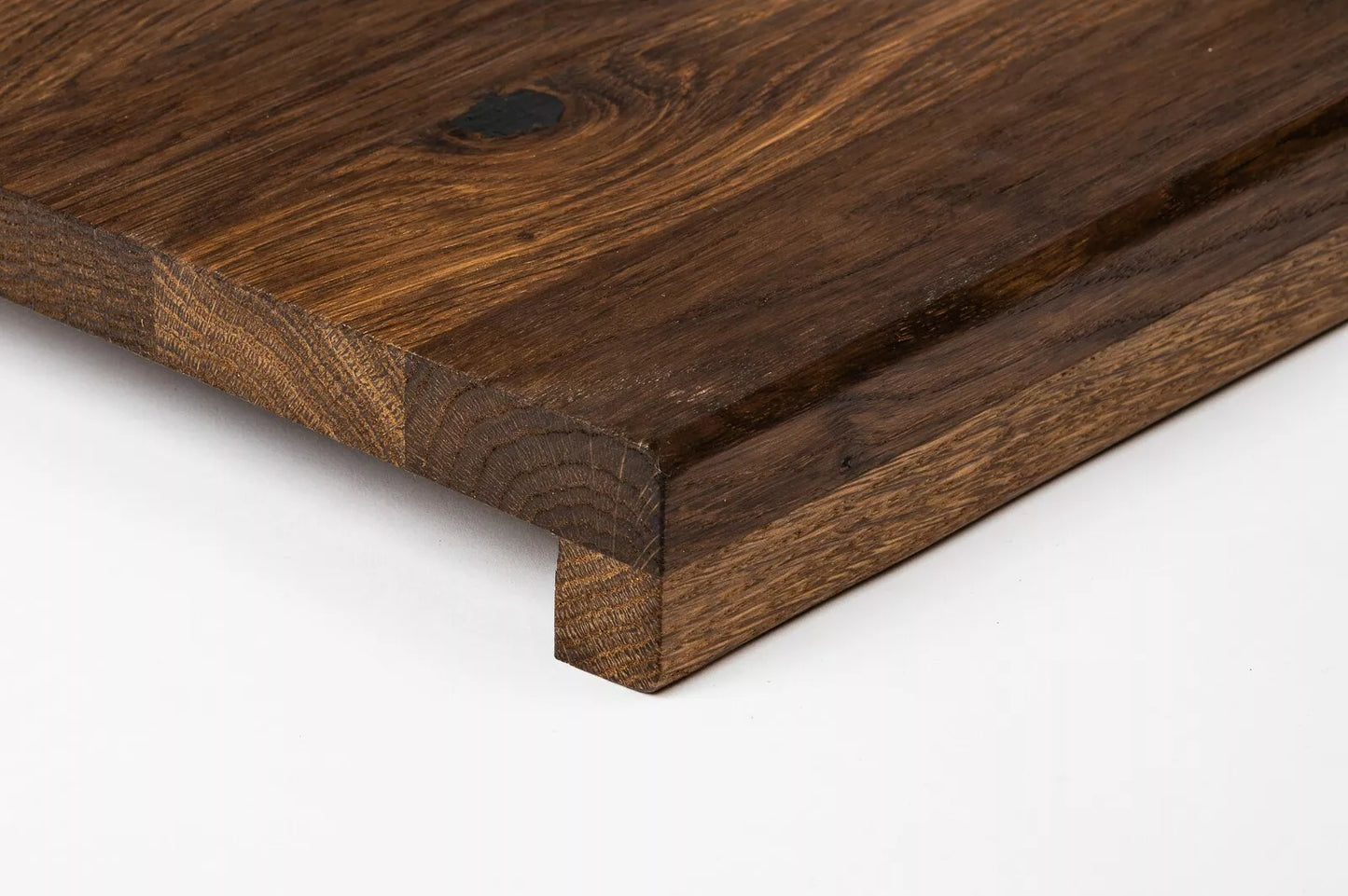 Stair tread Windowsill with overhang Smoked Oak Rustic, full stave lamellas, 26 mm, Natural oil