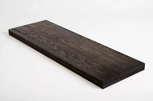 Shelf Stair tread Risers Windowsill Oak Rustic, full stave lamellas, 35 mm, 2-layer, Black oil