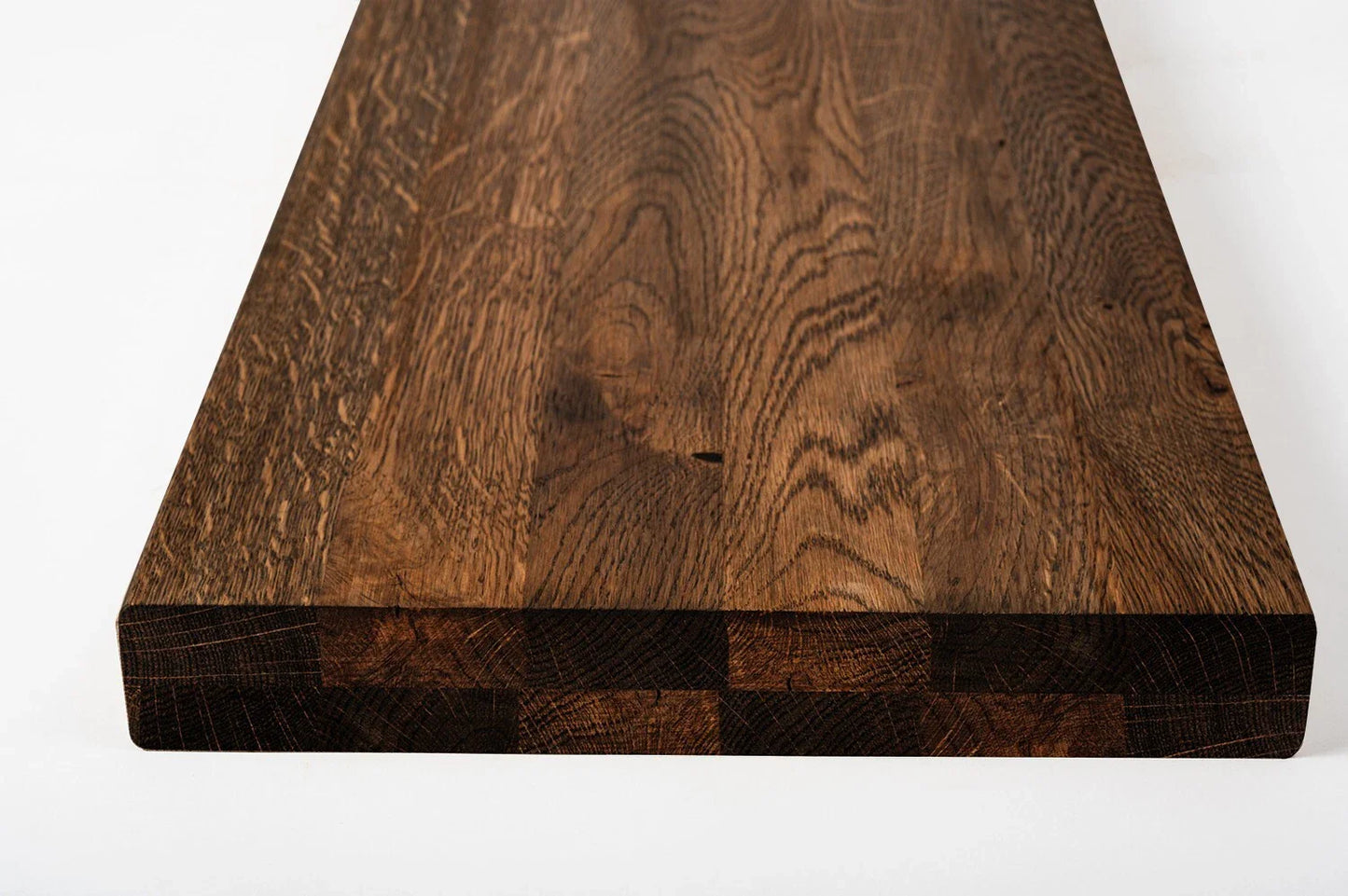 Shelf Stair tread Risers Windowsill Oak Rustic, full stave lamellas, 40 mm, 2-layer, Smoked oil