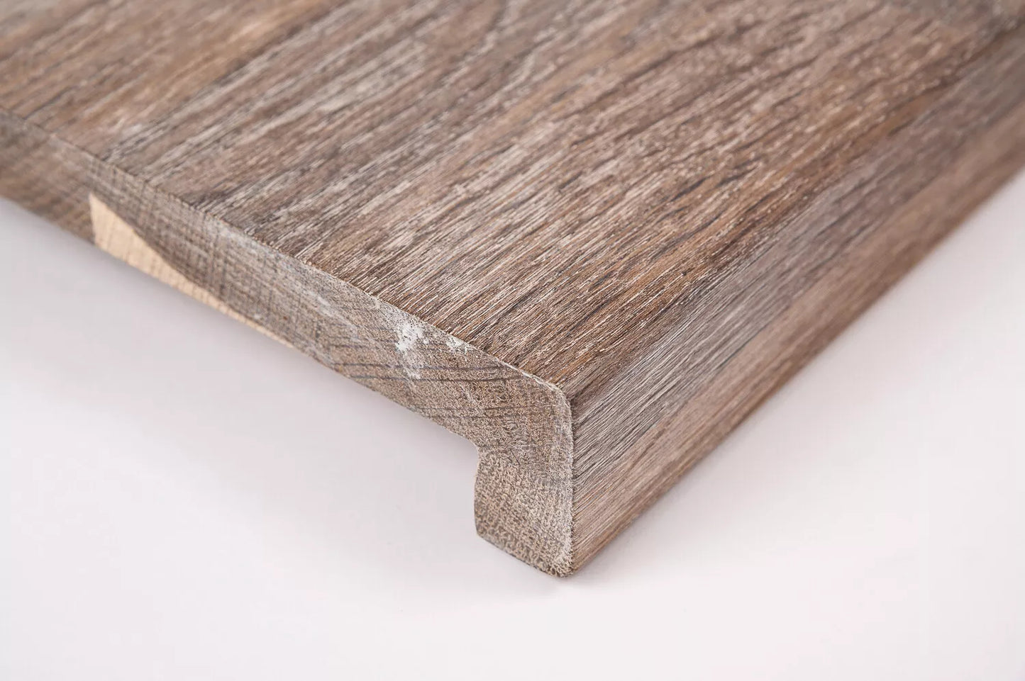 Stair tread Windowsill with overhang Smoked Oak Rustic, finger jointed lamellas, 20 mm, White oil