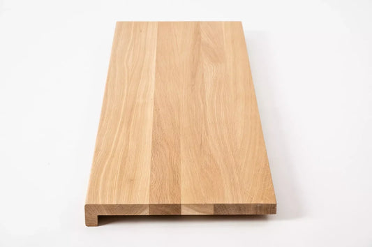 Stair tread Windowsill with overhang Oak A/B, full stave lamellas, 26 mm, Hard wax oil nature white